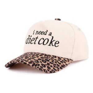 I Need A Diet Coke Two-tone Corduroy Cap Leopard w/ BLACK LETTERS NEW